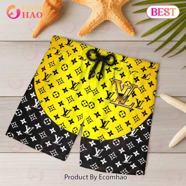 NEW Louis Vuitton Black Gold Hot Summer 2023 Hawaiian Shirt & Beach Shorts