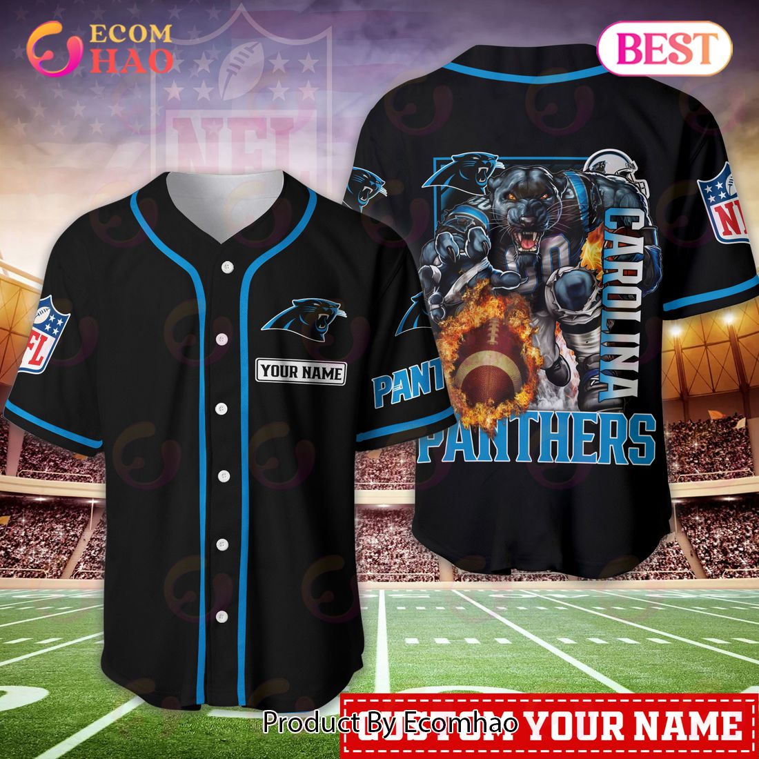 Men's Nike John Lovett Black Carolina Panthers Game Player Jersey