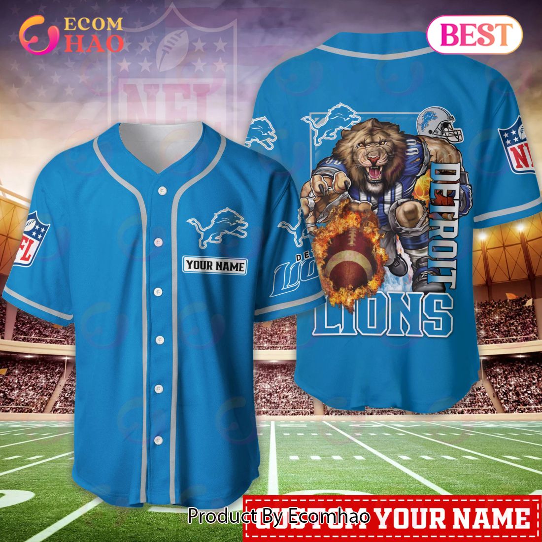 Detroit Lions NFL Personalized Baseball Jersey