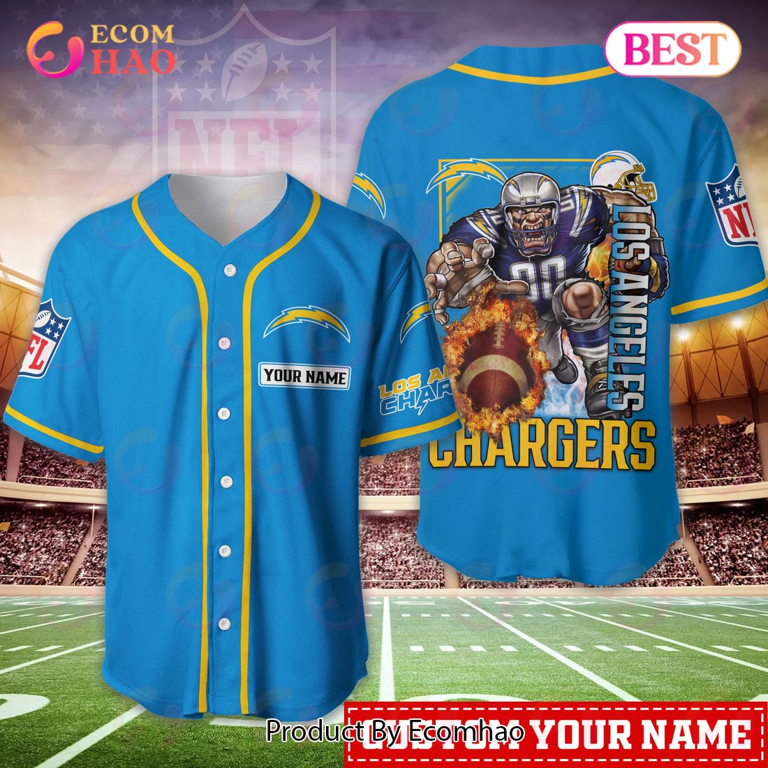 Los Angeles Chargers NFL Personalized Baseball Jersey