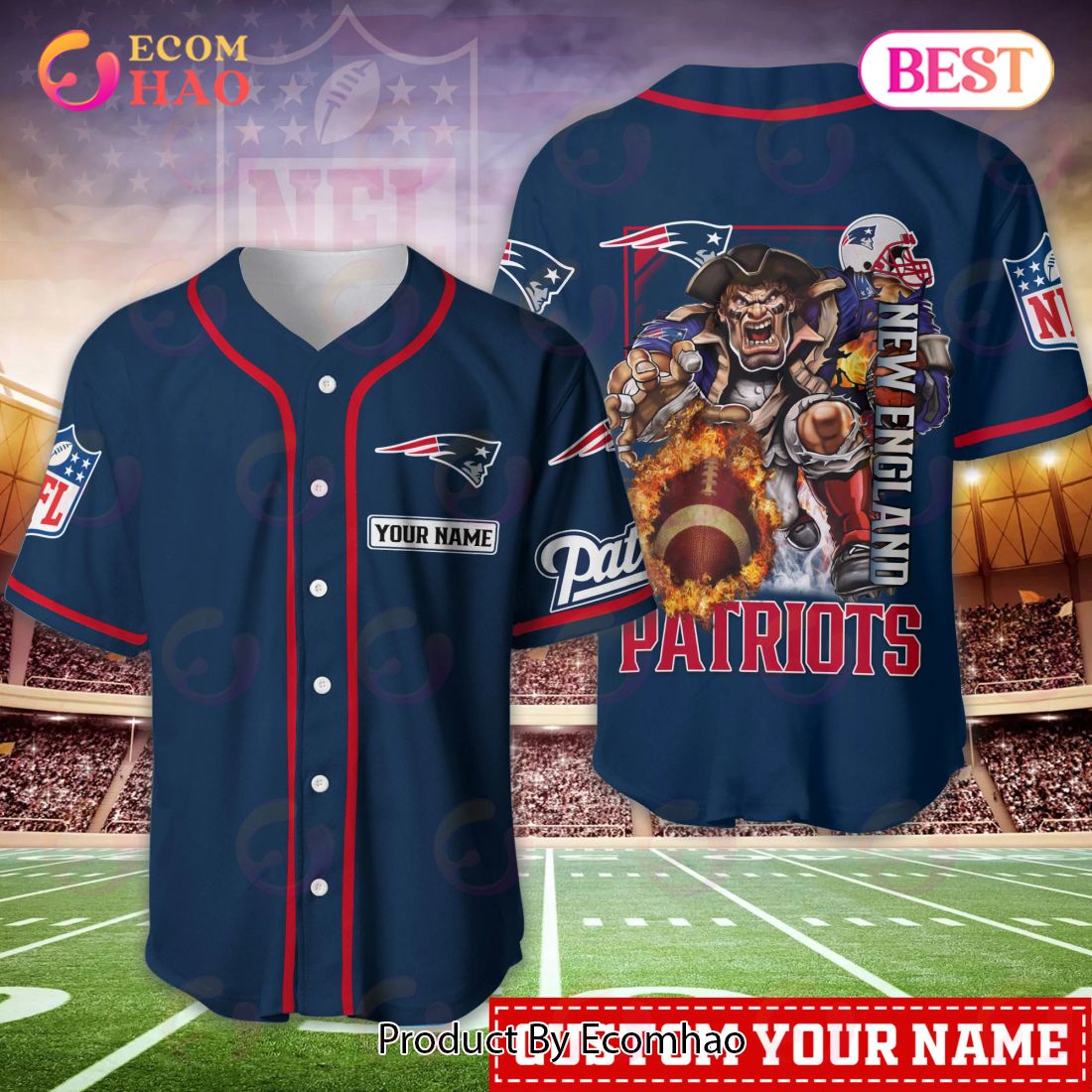 New England Patriots NFL Personalized Baseball Jersey