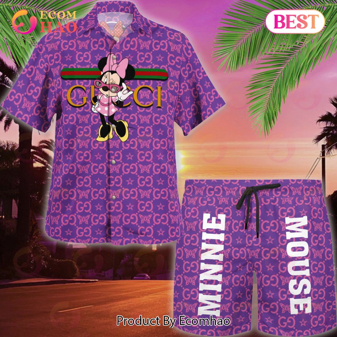 NEW Gucci Minnie Mouse Hawaiian Shirt & Beach Shorts Luxury Items