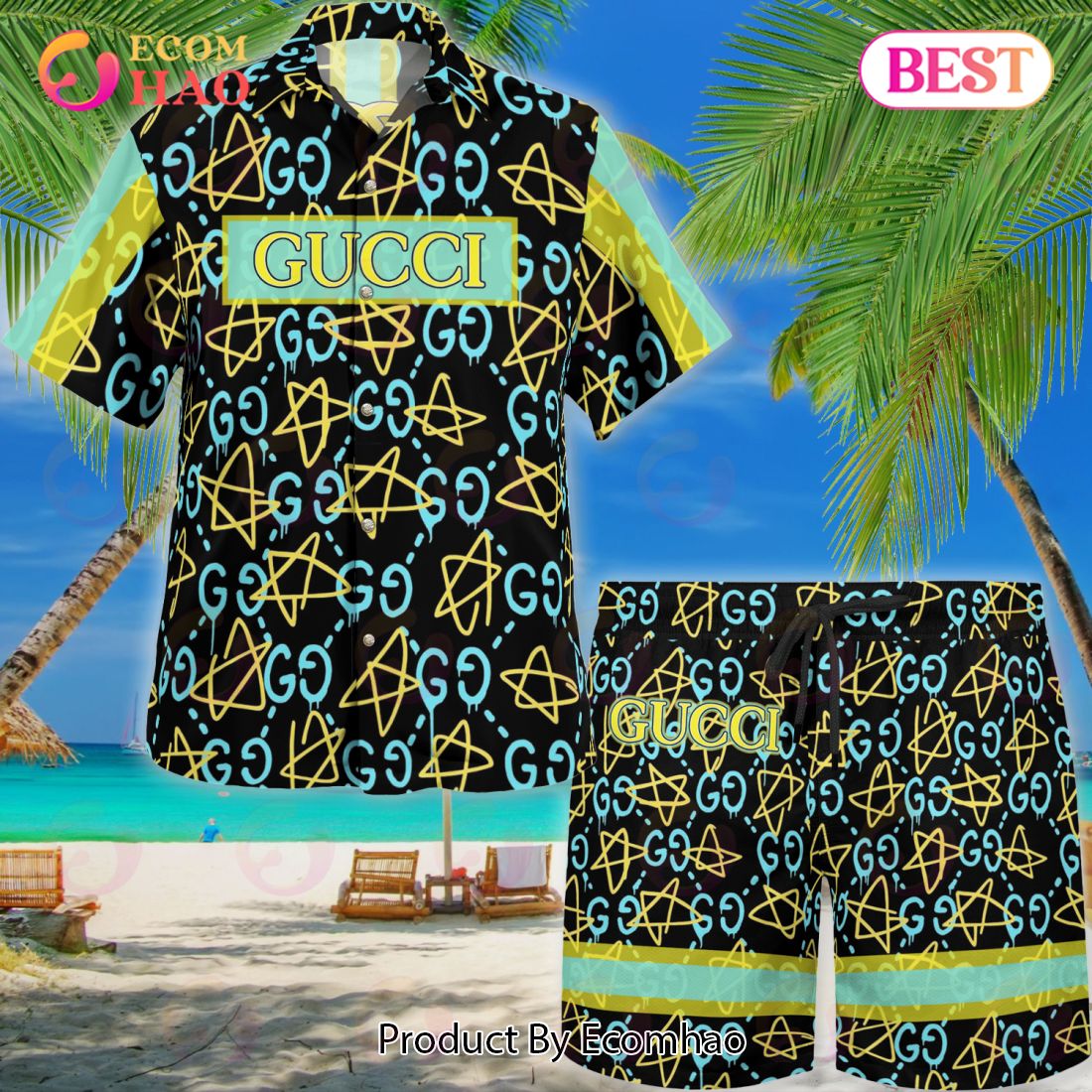 NEW Gucci Star Hawaiian Shirt & Beach Shorts Luxury Items