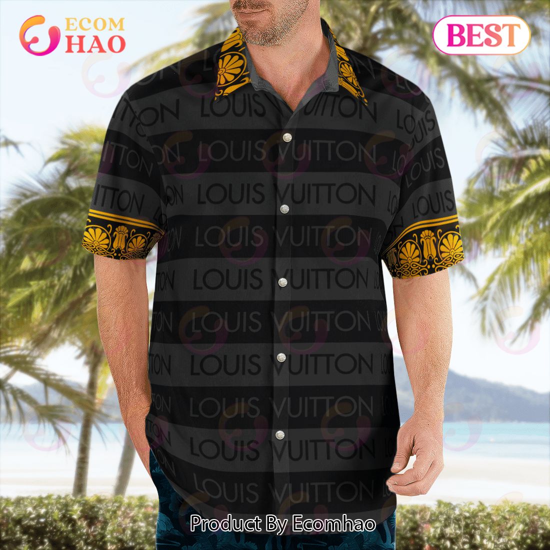 LV Blue Hawaii Shirt Shorts Set Luxury Beach Clothing Clothes Outfit For Men  in 2023