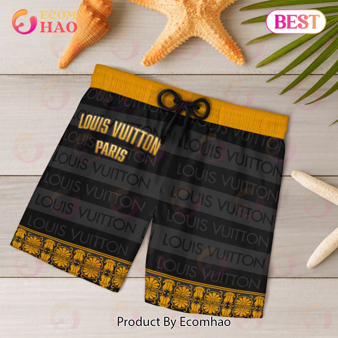 Louis Vuitton Monogram Black Mix Gold Hawaiian Shirt And Beach Shorts -  Tagotee