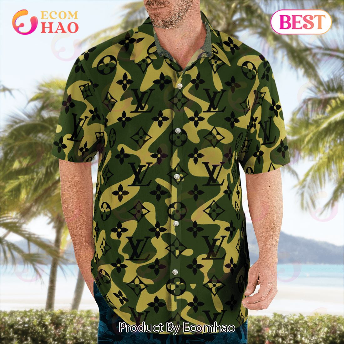 NEW Louis Vuitton Green Color Hawaiian Shirt & Beach Shorts - Ecomhao Store