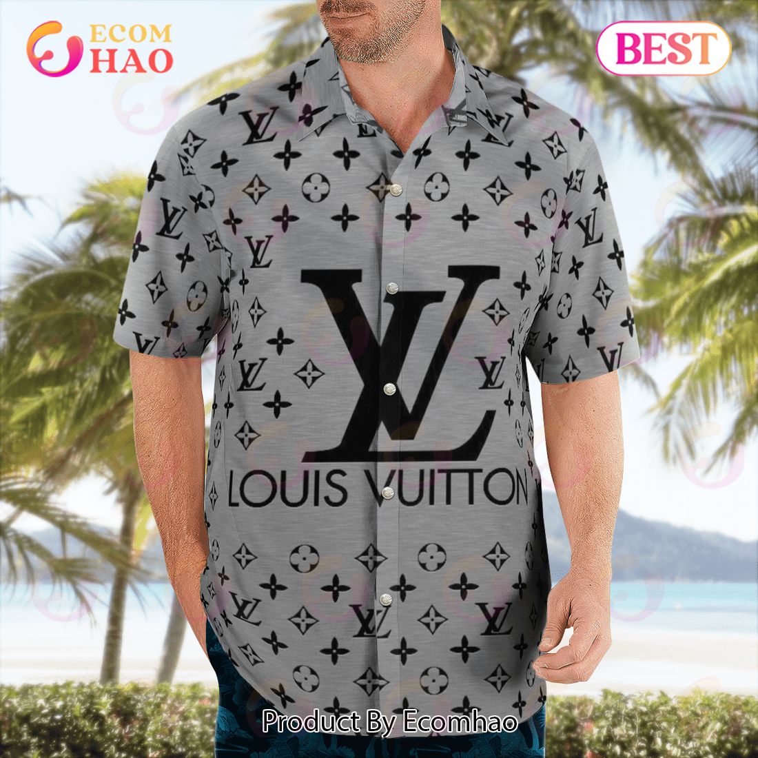 NEW Louis Vuitton Grey Color Hawaiian Shirt & Beach Shorts Luxury Items