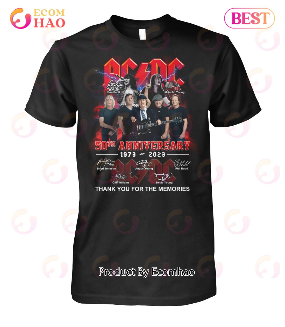 ACDC 50th Anniversary 1973 – 2023 Thank You For The Memories Print On Both Sides T-Shirt