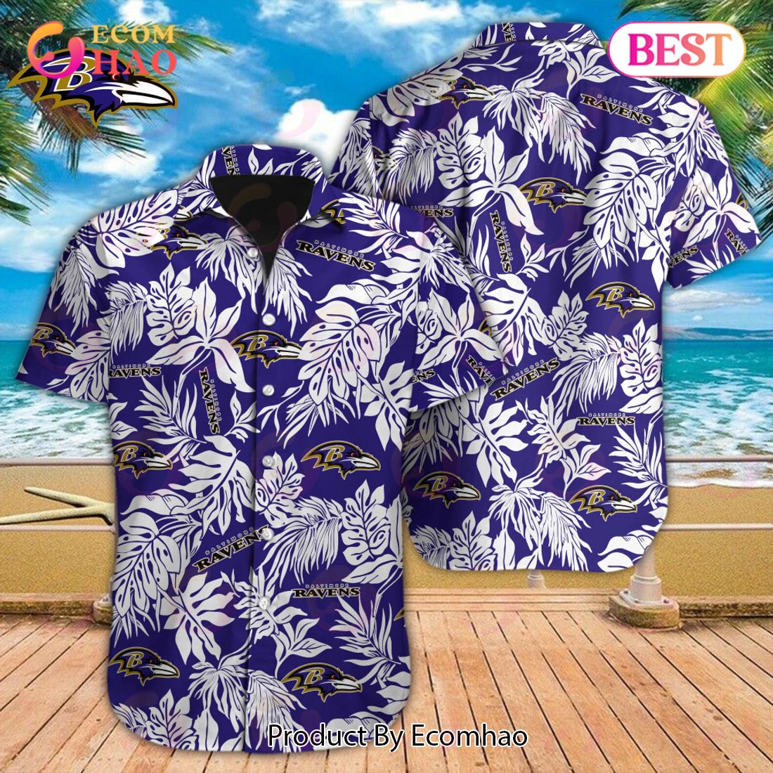 NFL Baltimore Ravens Special Hawaiian Tropical Leaves Design Button Shirt