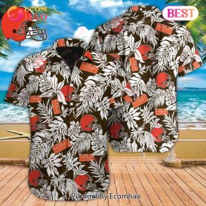 NFL Cleveland Browns Special Hawaiian Tropical Leaves Design Button Shirt