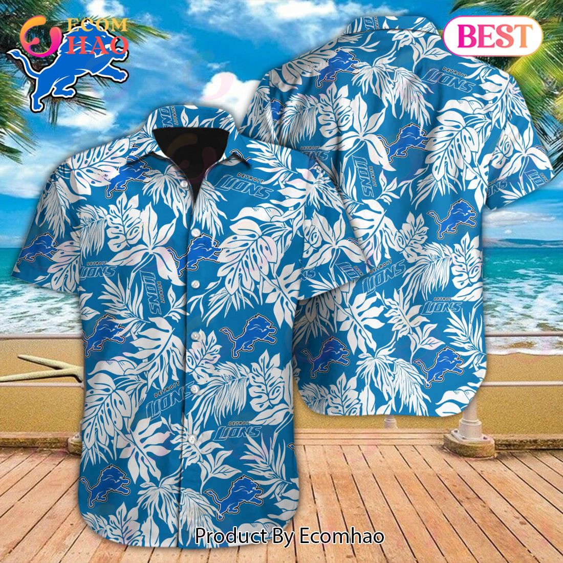 NFL Detroit Lions Special Hawaiian Tropical Leaves Design Button Shirt