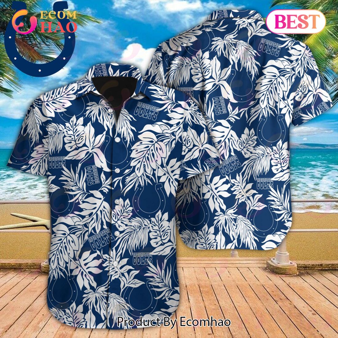 NFL Indianapolis Colts Special Hawaiian Tropical Leaves Design Button Shirt