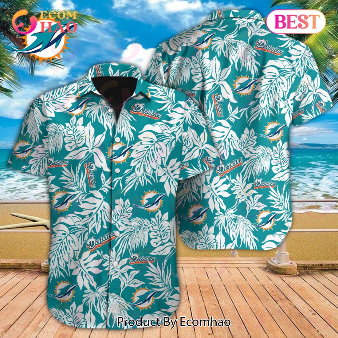 NFL Miami Dolphins Special Hawaiian Tropical Leaves Design Button Shirt