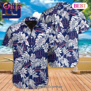 NFL New York Giants Special Hawaiian Tropical Leaves Design Button Shirt