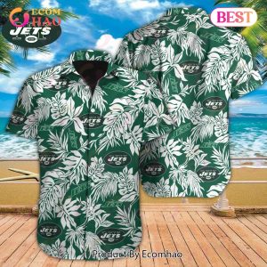 NFL New York Jets Special Hawaiian Tropical Leaves Design Button Shirt