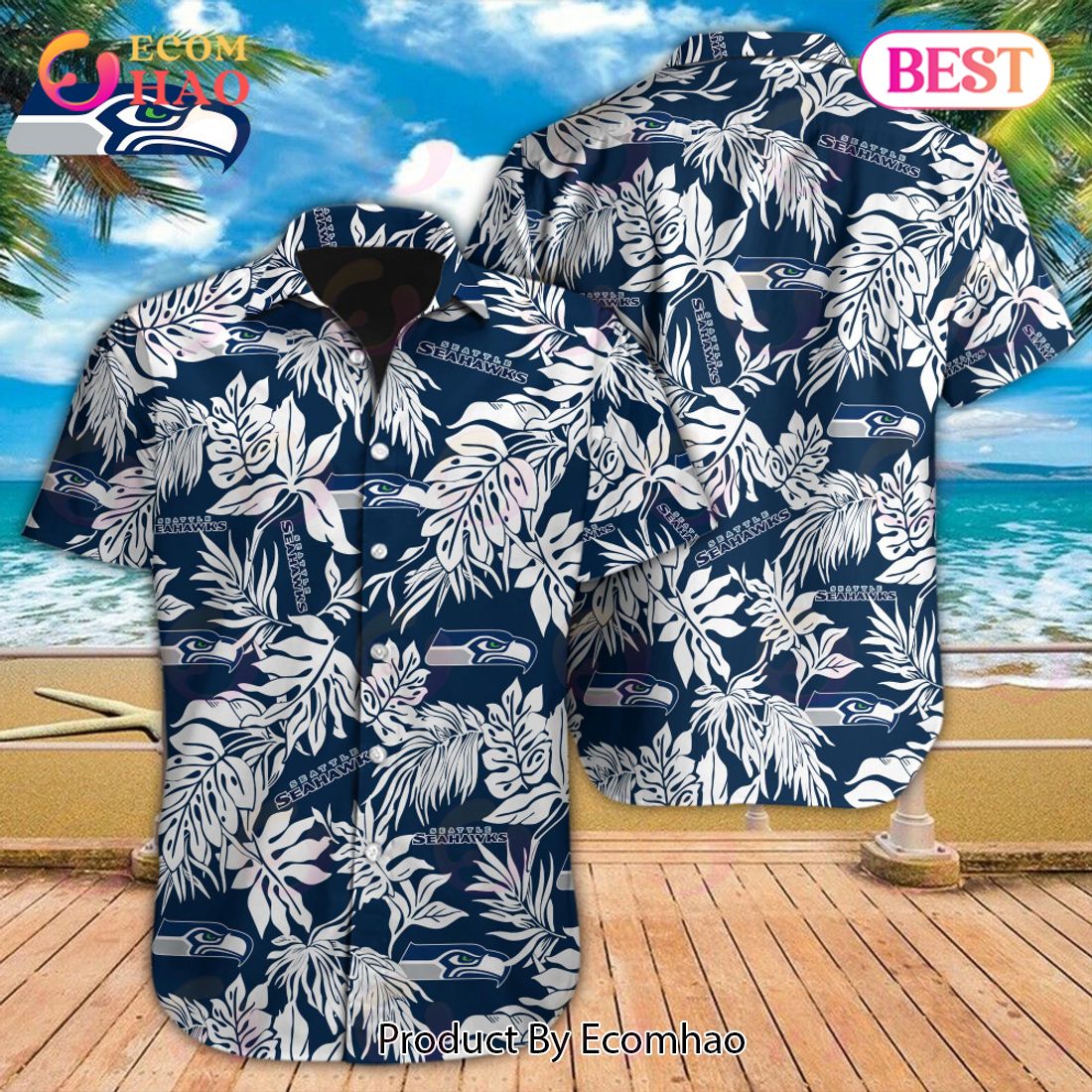 NFL Seattle Seahawks Special Hawaiian Tropical Leaves Design Button Shirt