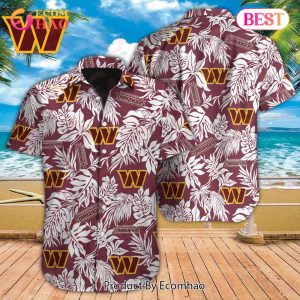 NFL Washington Commanders Special Hawaiian Tropical Leaves Design Button Shirt