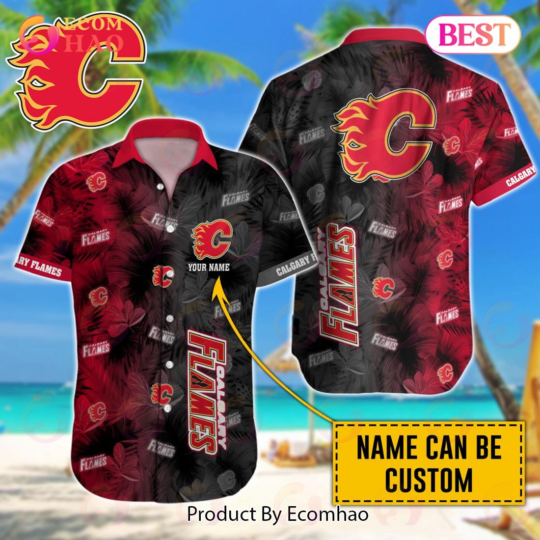 NHL Calgary Flames Special Custom Name Hawaiian Design Button Shirt