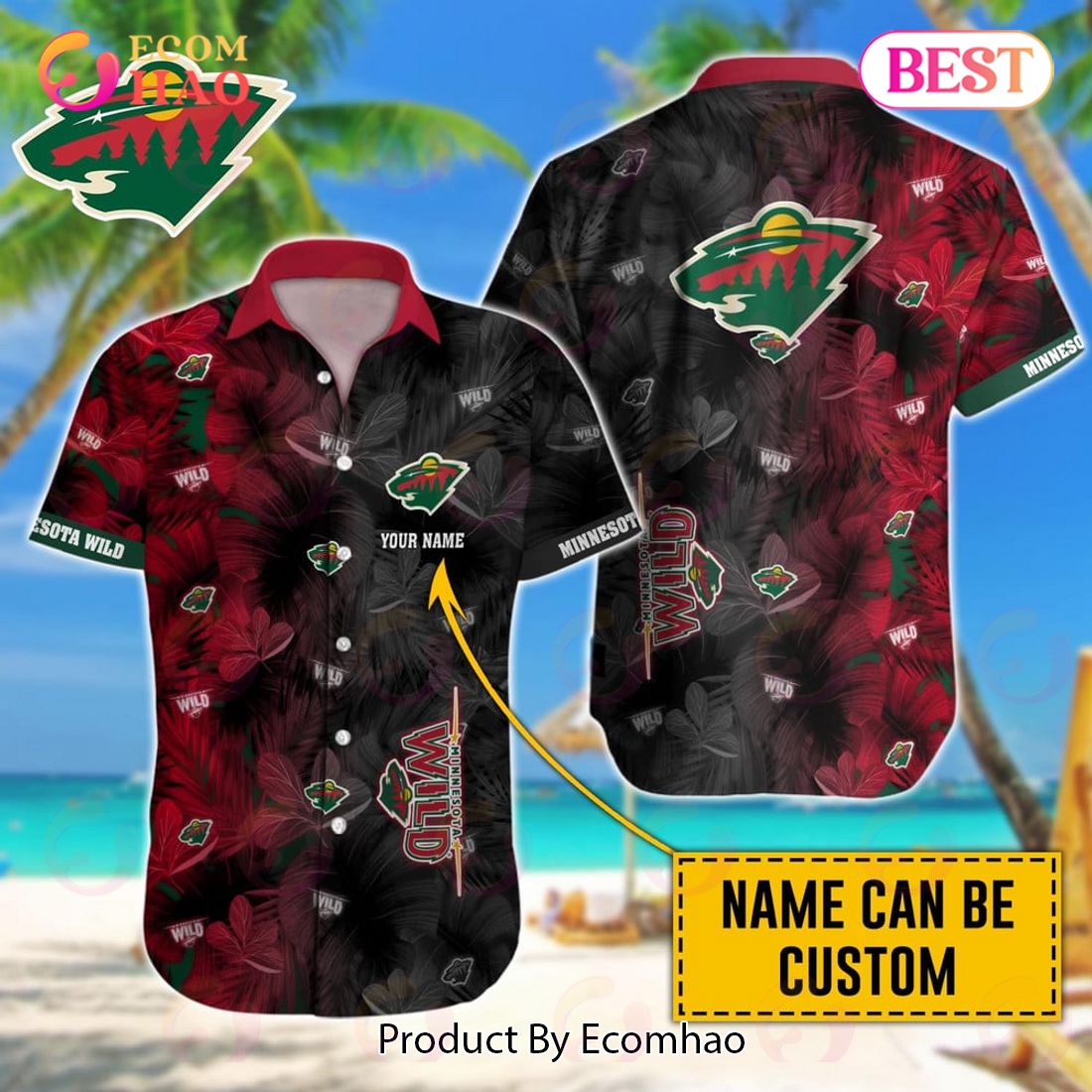 NHL Minnesota Wild Special Custom Name Hawaiian Design Button Shirt