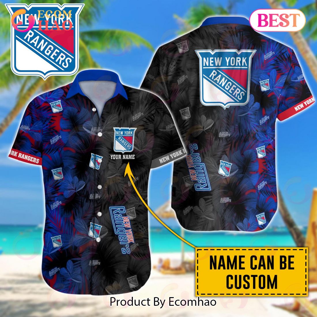 NHL New York Rangers Special Custom Name Hawaiian Design Button Shirt