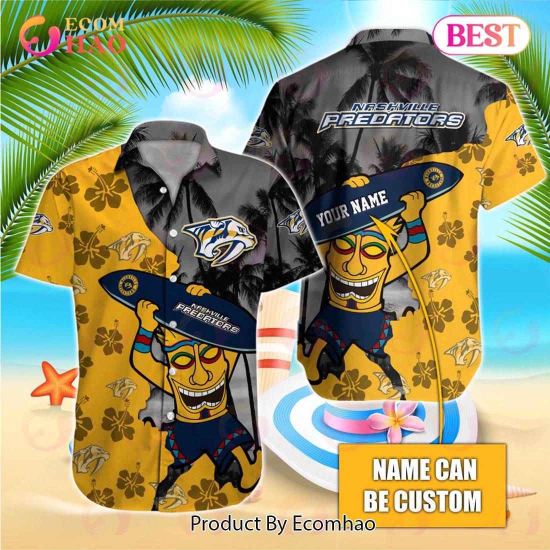 The best selling] Nashville Predators NHL Floral Tropical Full Printing  Classic Hawaiian Shirt