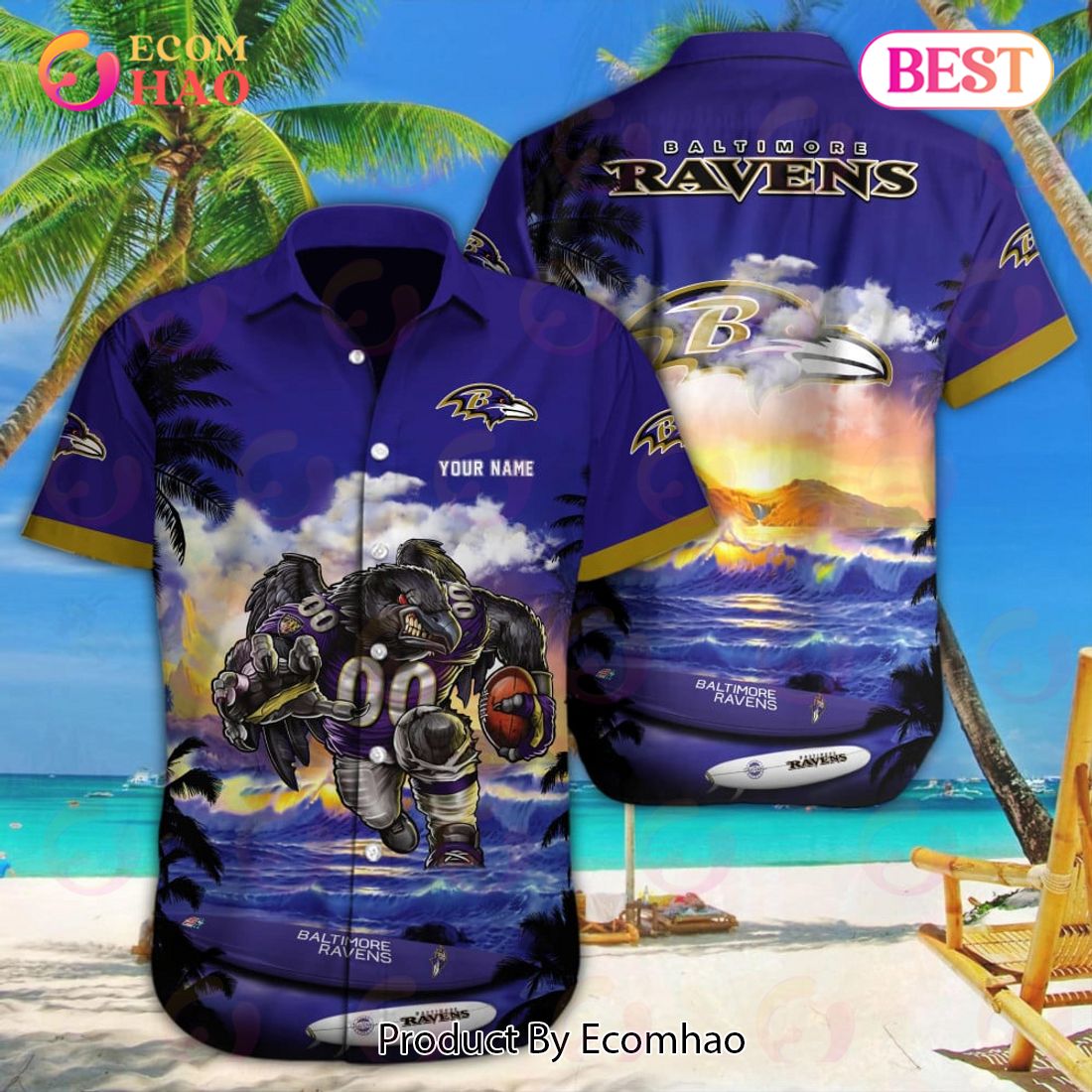 NFL Baltimore Ravens Special Hawaiian Mascot Design Button Shirt