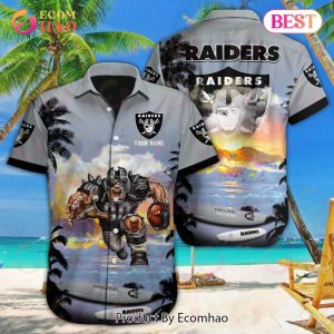 NFL Las Vegas Raiders Special Hawaiian Mascot Design Button Shirt