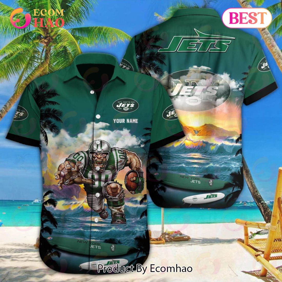 NFL New York Jets Special Hawaiian Mascot Design Button Shirt