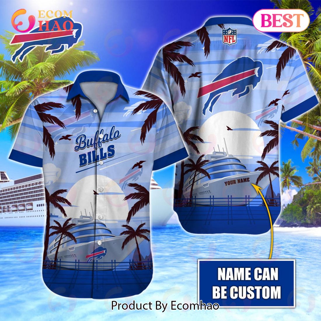 NFL Carolina Panthers Special Hawaiian Design With Ship And Coconut Tree Button Shirt