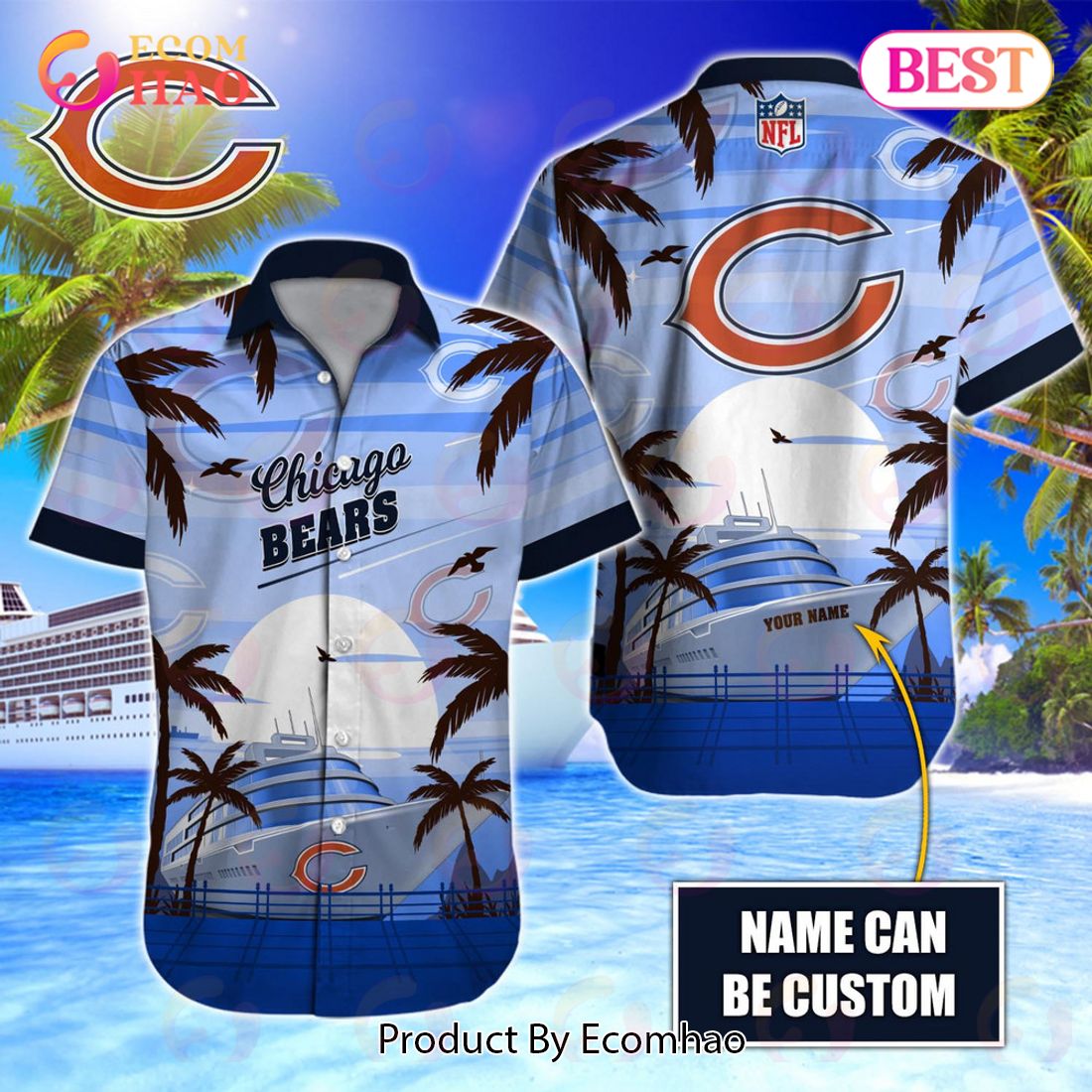 NFL Carolina Panthers Special Hawaiian Design With Ship And Coconut Tree Button Shirt