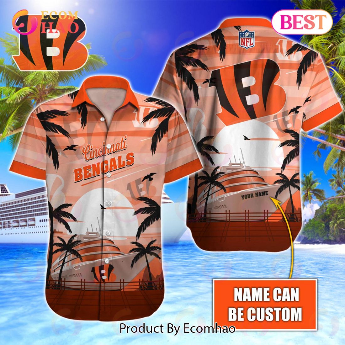 NFL Chicago Bears Special Hawaiian Design With Ship And Coconut Tree Button Shirt