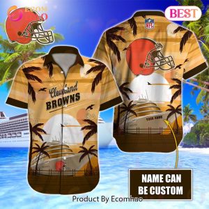 NFL Cleveland Browns Special Hawaiian Design With Ship And Coconut Tree Button Shirt