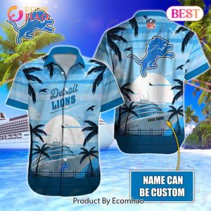 NFL Detroit Lions Special Hawaiian Design With Ship And Coconut Tree Button Shirt