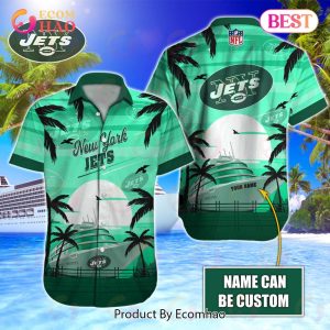 NFL New York Jets Special Hawaiian Design With Ship And Coconut Tree Button Shirt