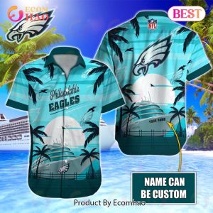 NFL Philadelphia Eagles Special Hawaiian Design With Ship And Coconut Tree Button Shirt