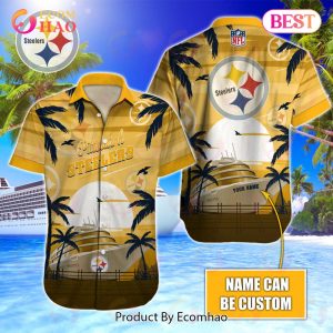 NFL Pittsburgh Steelers Special Hawaiian Design With Ship And Coconut Tree Button Shirt