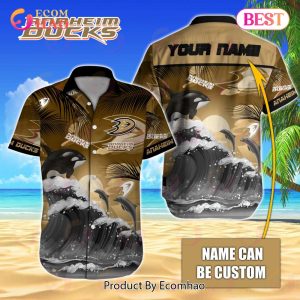 NHL Anaheim Ducks Special Hawaiian Design With Dolphins And Waves Button Shirt