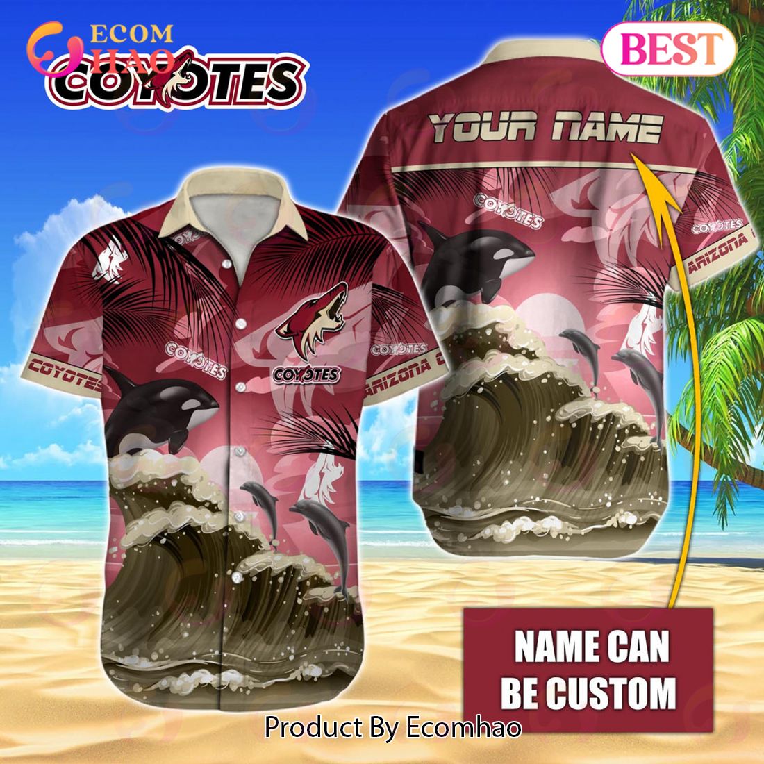 NHL Arizona Coyotes Special Hawaiian Design With Dolphins And Waves Button Shirt