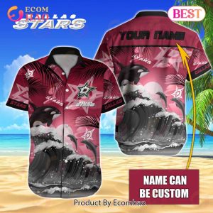 NHL Dallas Stars Special Hawaiian Design With Dolphins And Waves Button Shirt