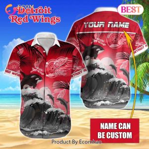 NHL Detroit Red Wings Special Hawaiian Design With Dolphins And Waves Button Shirt