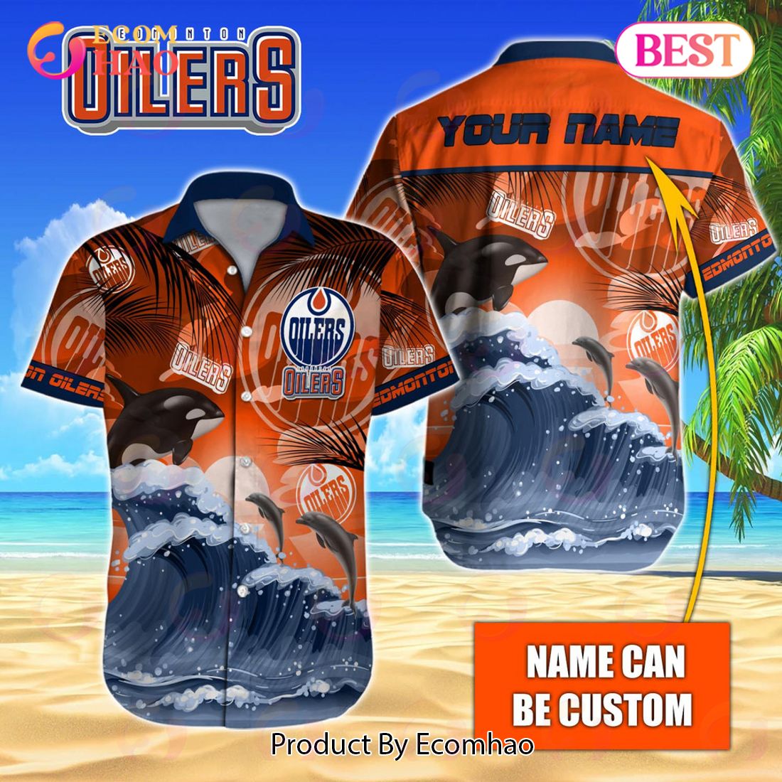 NHL Edmonton Oilers Special Hawaiian Design With Dolphins And Waves Button Shirt