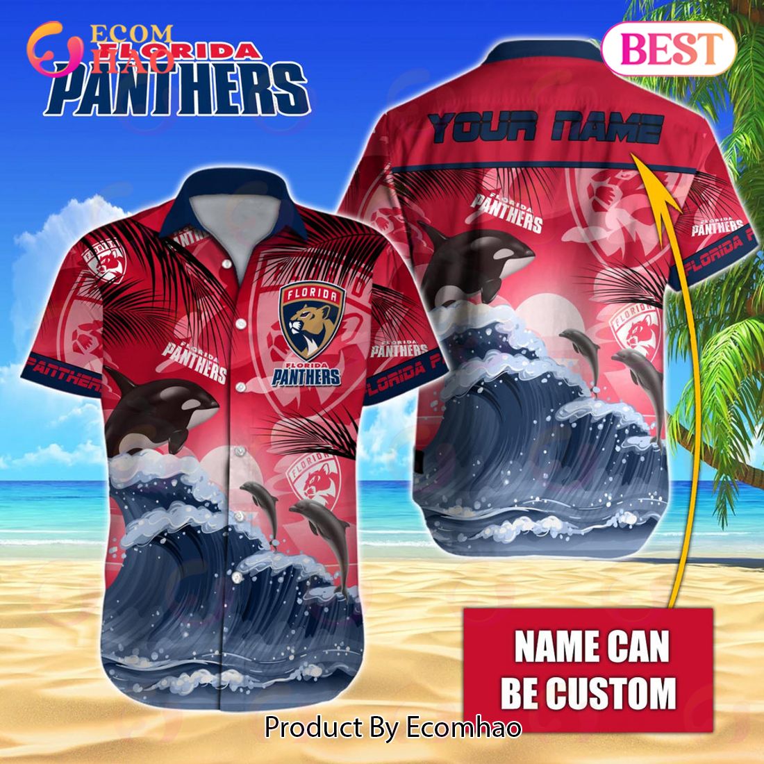 NHL Florida Panthers Special Hawaiian Design With Dolphins And Waves Button Shirt