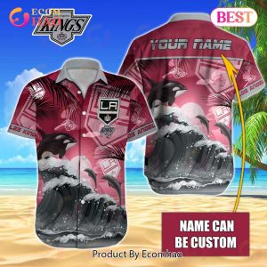 NHL Los Angeles Kings Special Hawaiian Design With Dolphins And Waves Button Shirt