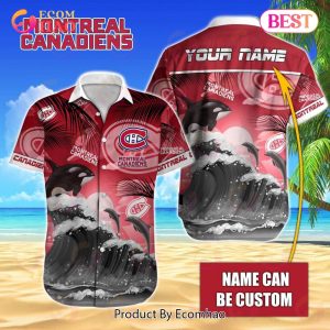 NHL Montreal Canadiens Special Hawaiian Design With Dolphins And Waves Button Shirt