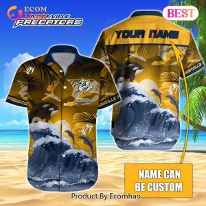 NHL Nashville Predators Special Hawaiian Design With Dolphins And Waves Button Shirt