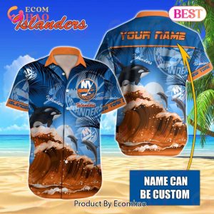 NHL New York Islanders Special Hawaiian Design With Dolphins And Waves Button Shirt