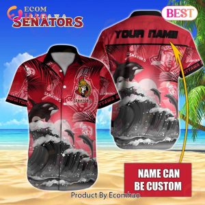 NHL Ottawa Senators Special Hawaiian Design With Dolphins And Waves Button Shirt