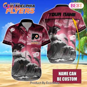 NHL Philadelphia Flyers Special Hawaiian Design With Dolphins And Waves Button Shirt