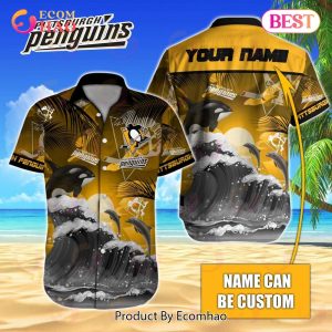 NHL Pittsburgh Penguins Special Hawaiian Design With Dolphins And Waves Button Shirt