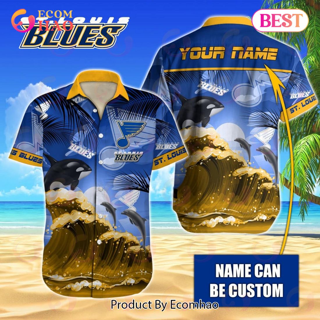 NHL St. Louis Blues Special Hawaiian Design With Dolphins And Waves Button Shirt